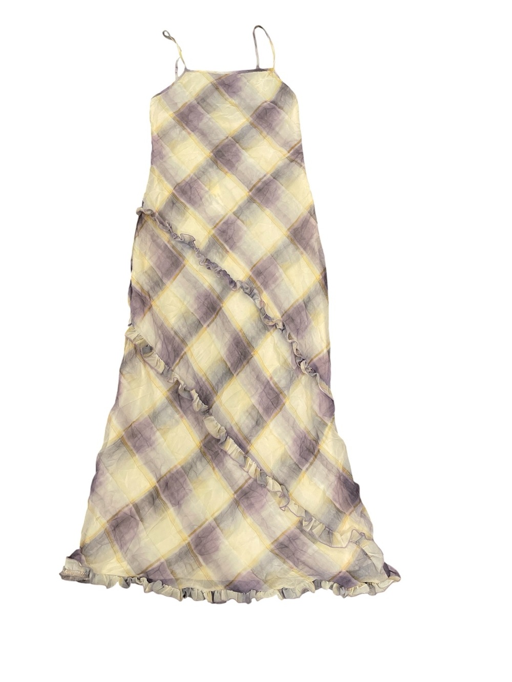 Zara Maxi Dress with Ruffles XS Lavender and Cream Plaid NWT